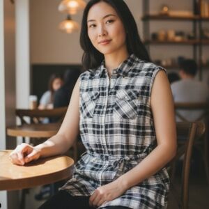 GAP Monochrome Checkered Sleeveless Blouse